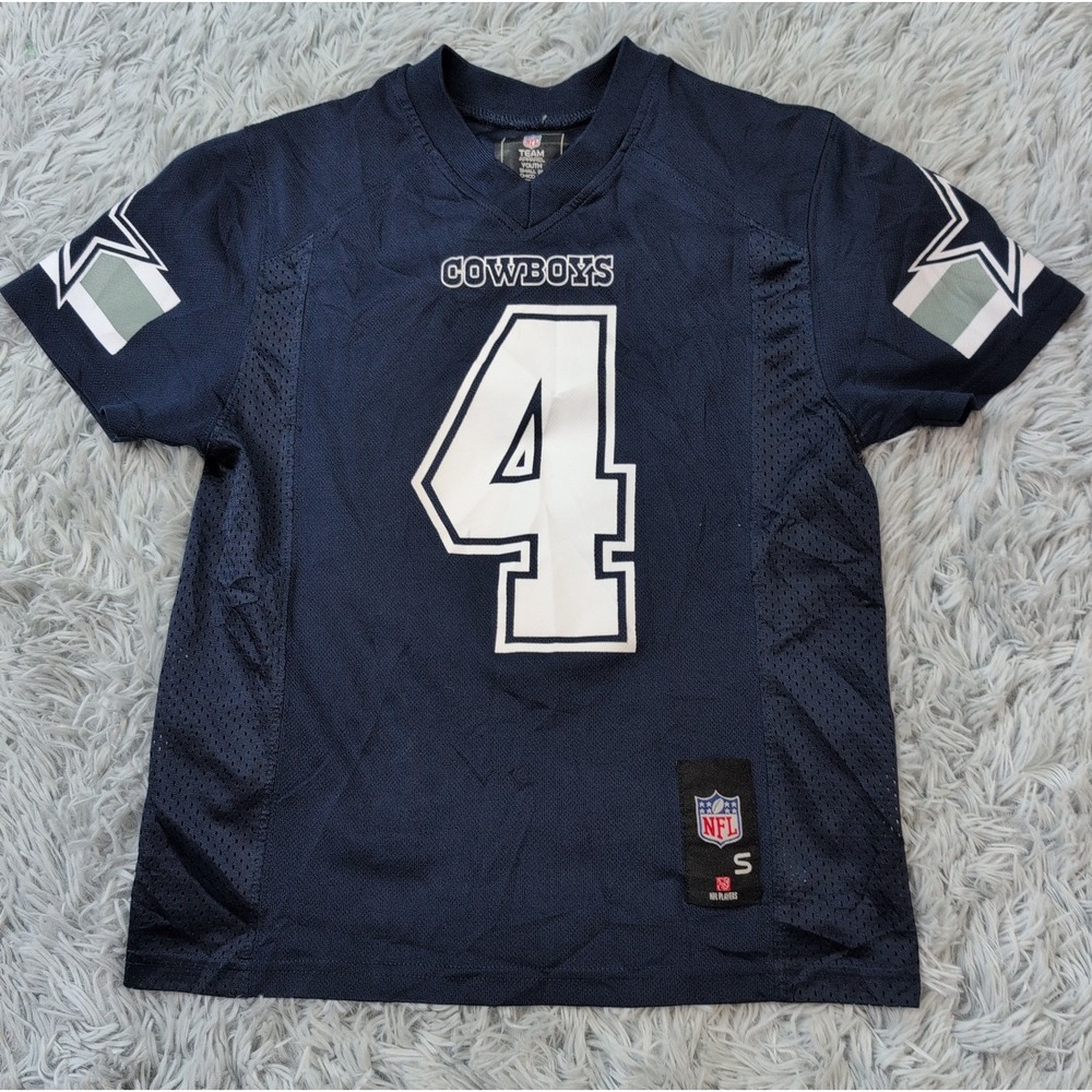 Dallas Cowboys Jersey Youth S Blue Dak Prescott #4 NFL Football Athletic